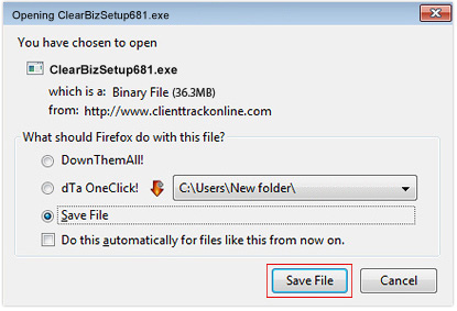 Save Clear Biz Setup File Screenshot