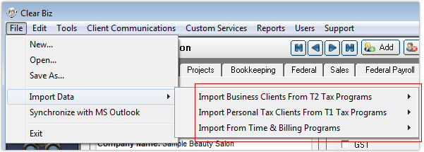 Importing Clients Screenshot