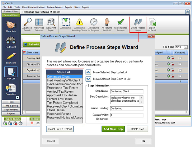 Define Process Steps Screenshot