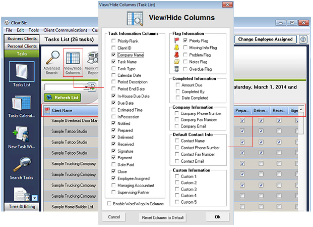 View & Hide Columns Screenshot