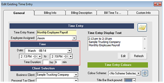 Edit Time Entry Screenshot