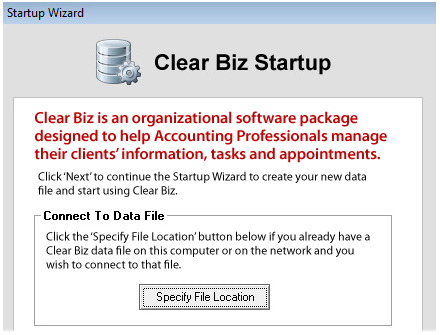 Clear Biz Startup Screenshot (Data File)