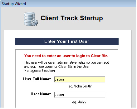 Clear Biz Startup Screenshot (User Information)