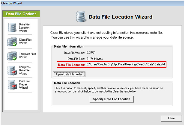 Data File Location Screenshot