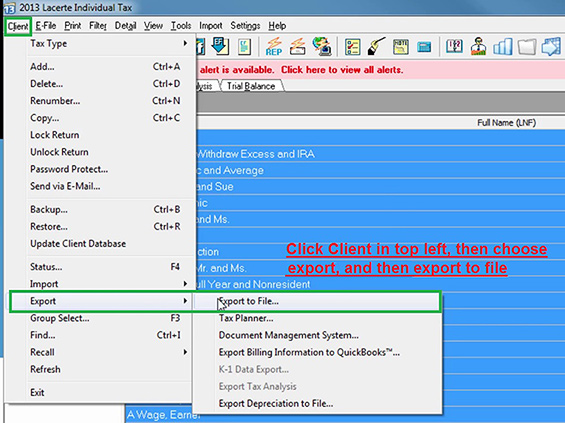 Export Lacerte Screenshot (Step 3)