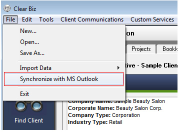 Synchronize with Outlook Screenshot (Step 1)